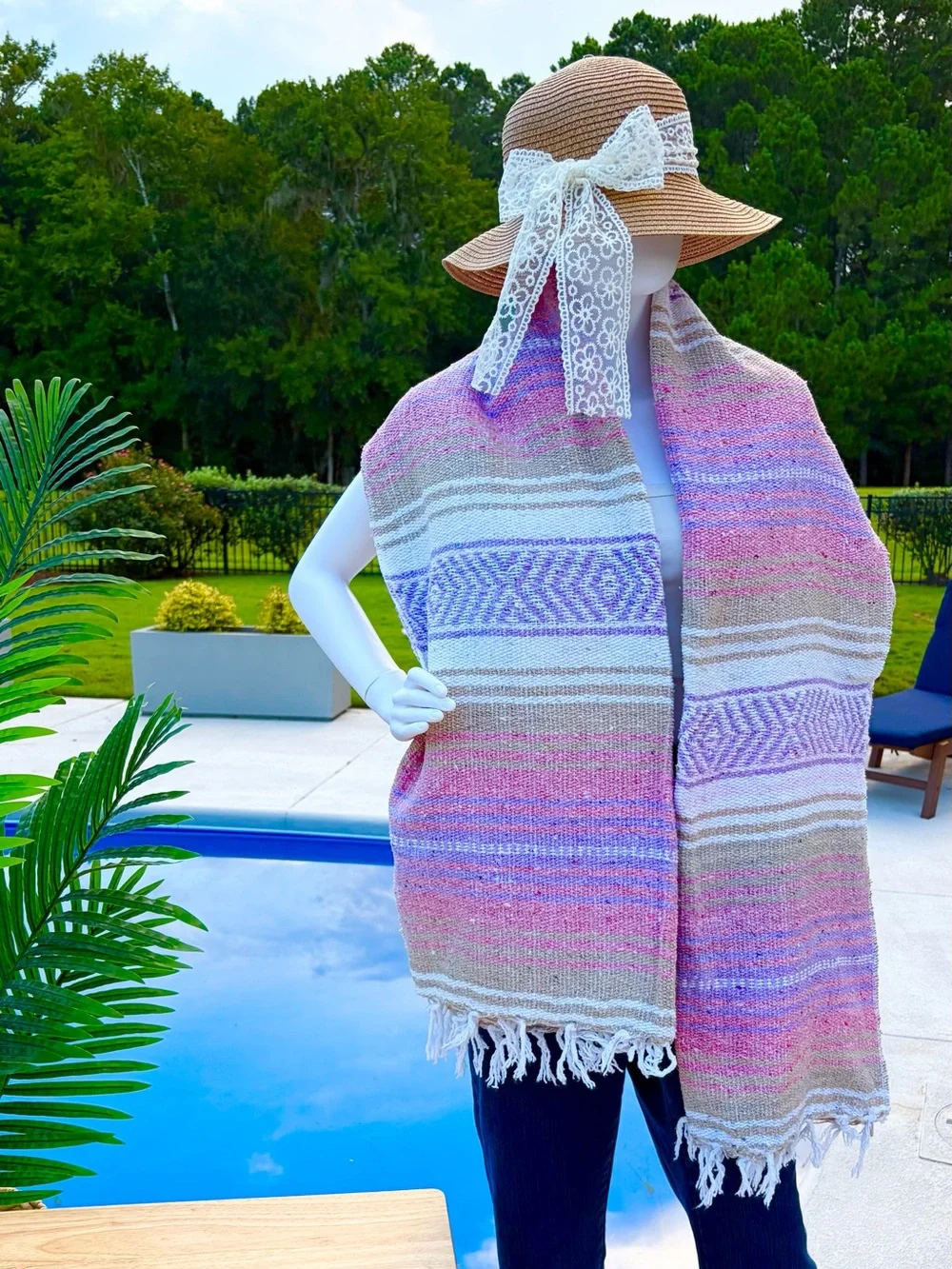 Mexican Falsa Blanket – Woven Striped Serape Throw with Fringe